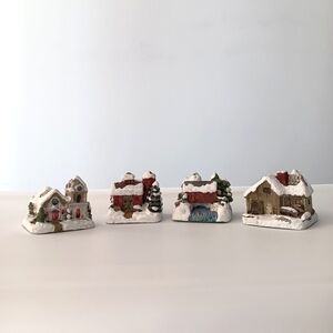 Vintage RSVP American Rustic Village Christmas Decor Hand Painted 4 Piece Set